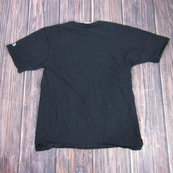 Champion Shirt Mens Medium Black Red Script Logo Short Sleeve Tee Casual Haiti - Picture 3 of 5